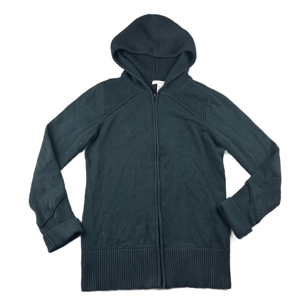 DKNY‎ Jeans Hoodie Women L Black Regular Full Zip Cotton Streetwear Athleisure